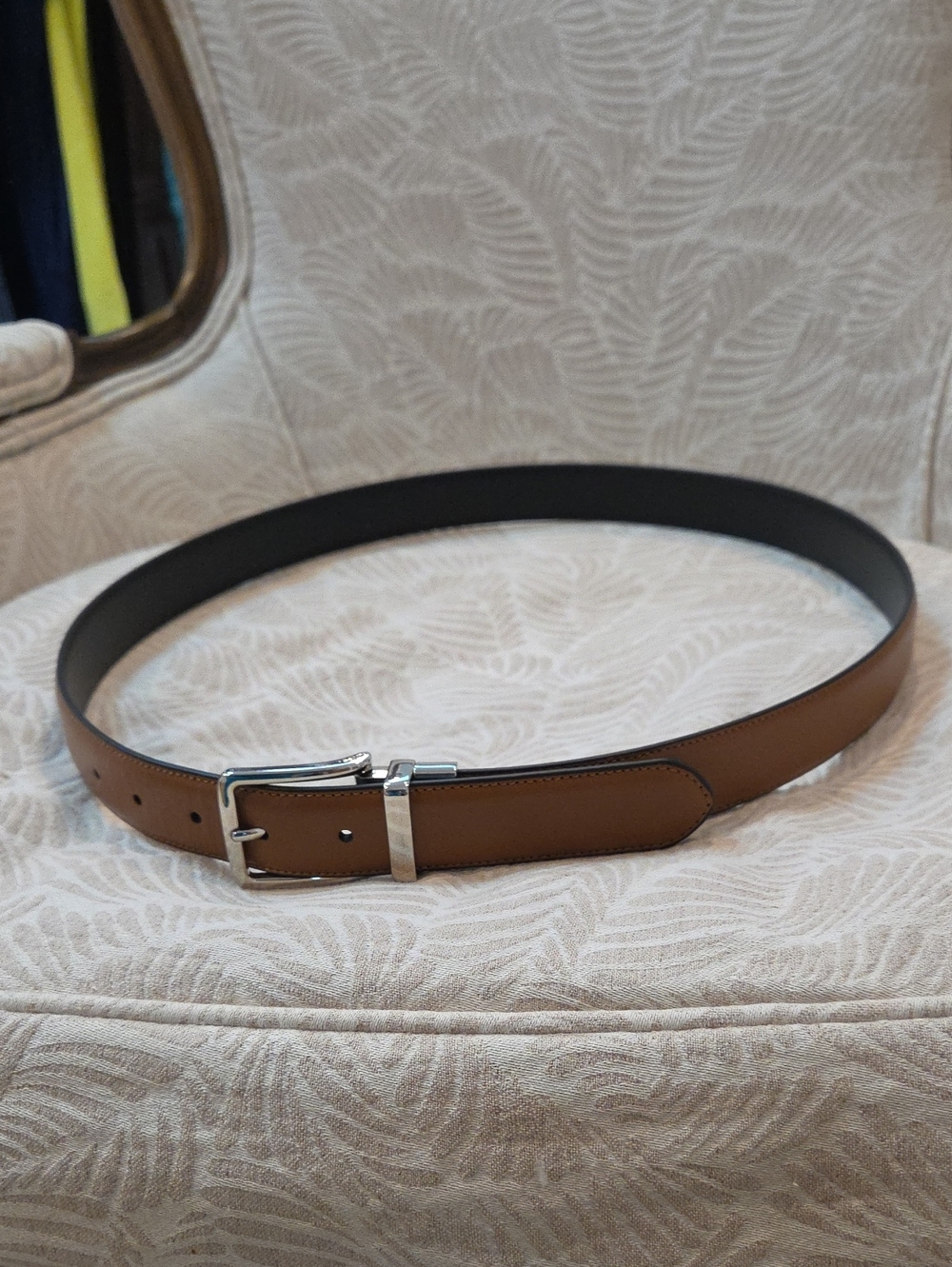 Cole Haan Brown & Black Reversible Leather Belt with Silver Buckle Size 38-40 LG